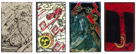 Cztery historiczne przykłady burzowej karty z talii hanafuda