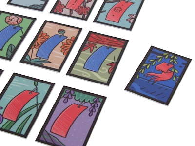 Karty wstążek w naszej wersji talii – listopadowa wstążka jest poszarpana